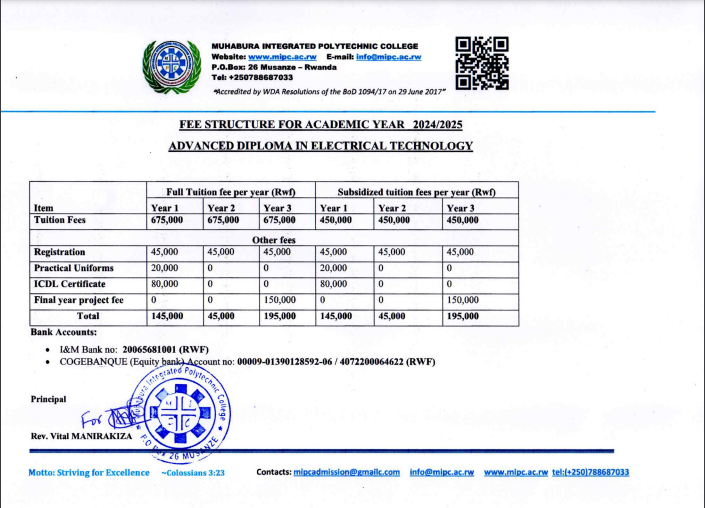 Fees – Muhabura Integrated Polytechnic College